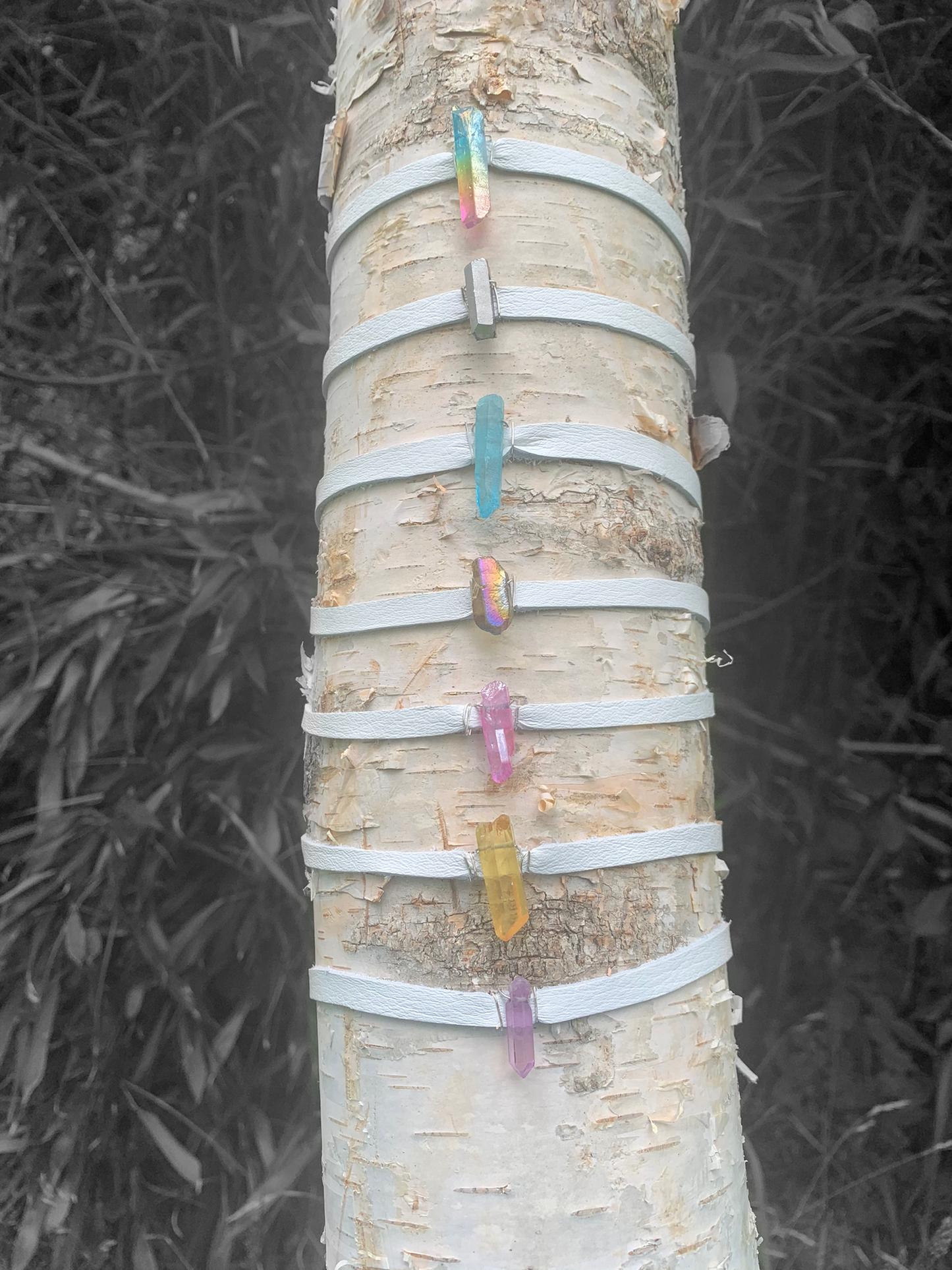 White leather small crystal choker
