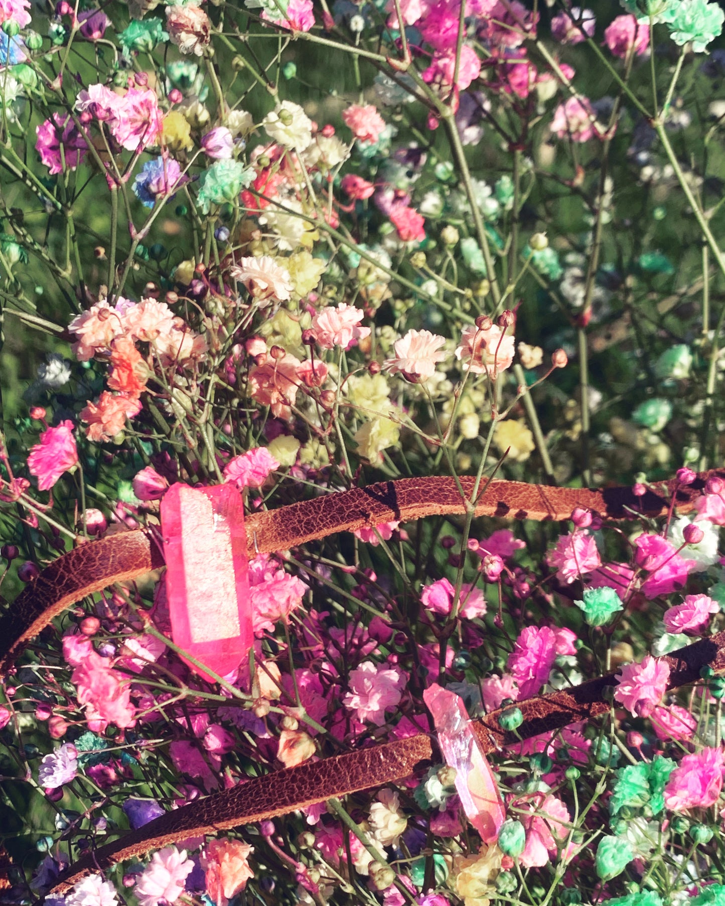 Brown leather crystal choker necklace